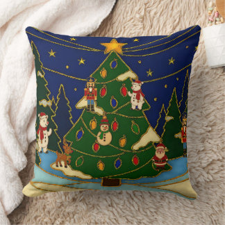 Cloisonne Art Whimsical Forest Classic Christmas Throw Pillow
