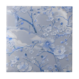 Cloisonne blue floral pattern tile