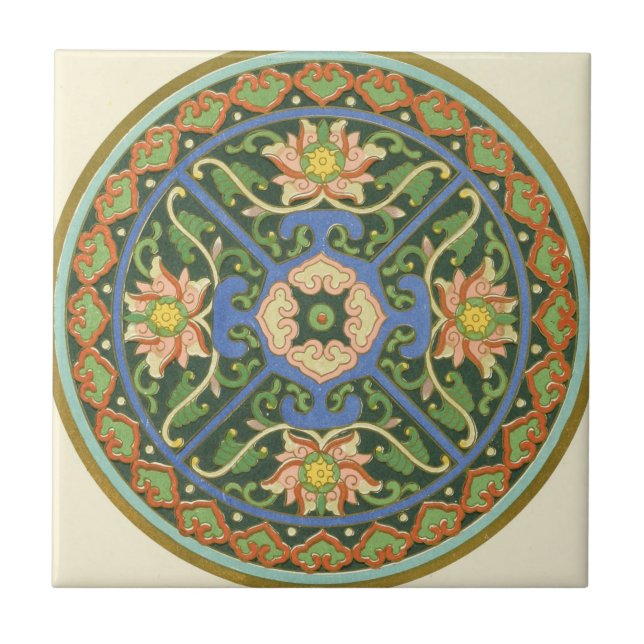 Cloisonne China Patter Asian Oriental Ceramic Tile (Front)