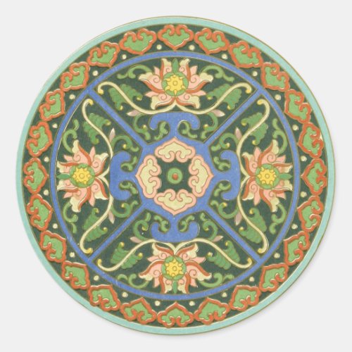 Cloisonne China Patter Asian Oriental Classic Round Sticker