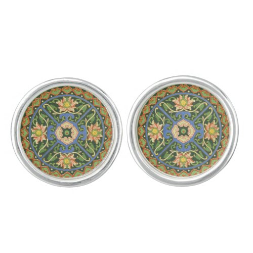 Cloisonne China Patter Asian Oriental Cufflinks