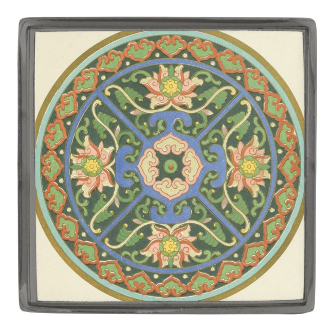 Cloisonne China Patter Asian Oriental Gunmetal Finish Lapel Pin (Front)