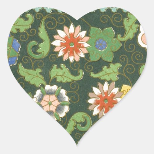 Cloisonne China Patter Asian Oriental Heart Sticker