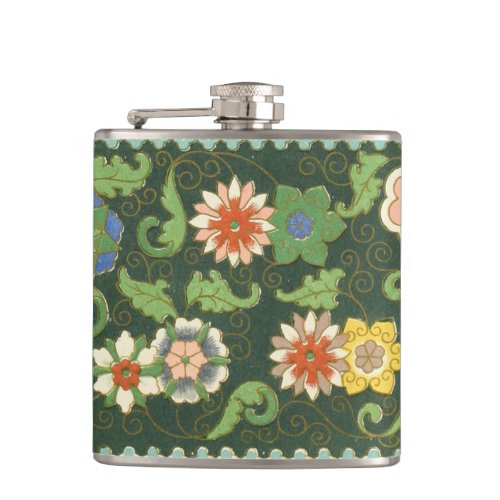 Cloisonne China Patter Asian Oriental Hip Flask