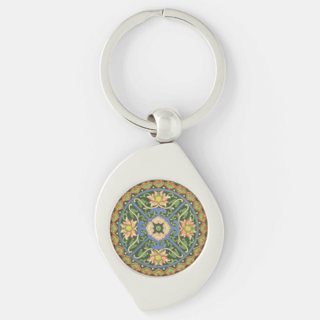 Cloisonne China Patter Asian Oriental Keychain (Front)