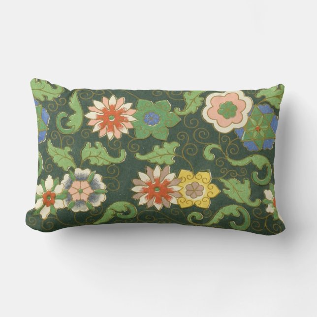 Cloisonne China Patter Asian Oriental Lumbar Pillow (Front)