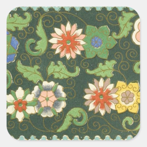 Cloisonne China Patter Asian Oriental Square Sticker