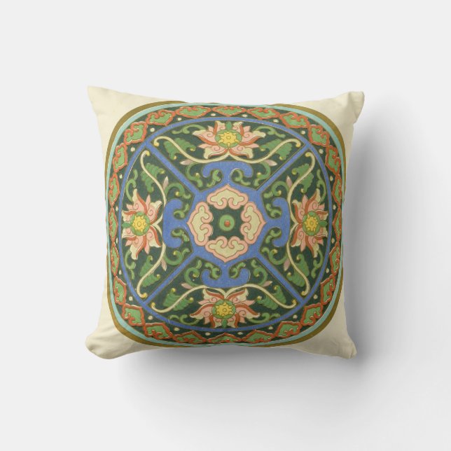 Cloisonne China Patter Asian Oriental Throw Pillow (Front)