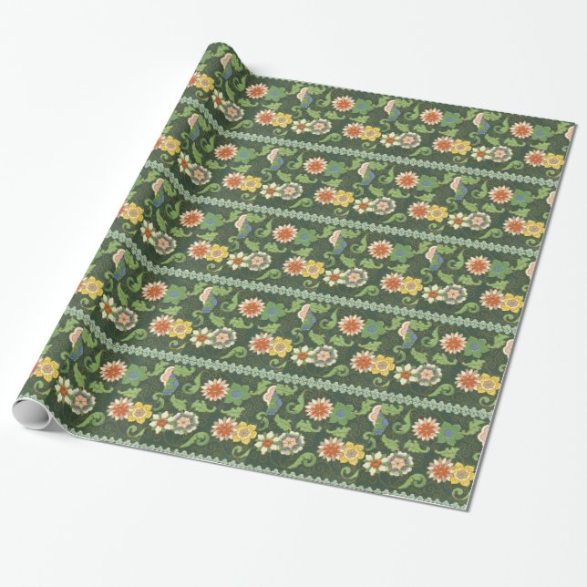 Cloisonne China Patter Asian Oriental Wrapping Paper (Unrolled)