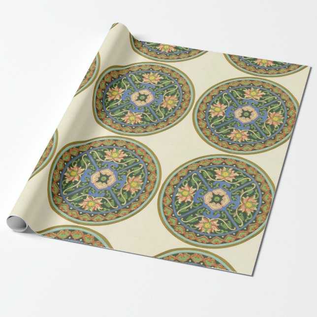 Cloisonne China Patter Asian Oriental Wrapping Paper (Unrolled)
