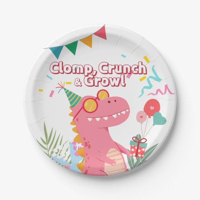 Clomp, Crunch & Growl! Dinosaur Party Paper Plates (Front)