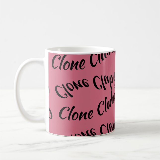 Clone Club Orphan black curved repeat text pattern Coffee Mug (Left)