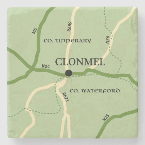 Clonmel County Tipperary Ireland Road Map Stone Coaster