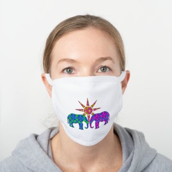 Clorful Tribal Elephant Design White Cotton Face Mask by macdesigns2 at Zazzle