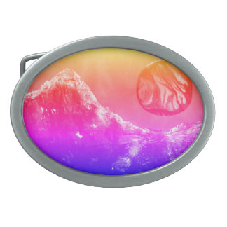 Close orbit moon rises over alien world belt buckl belt buckle