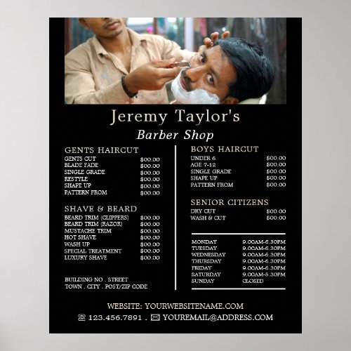 Close Shave Mens Barbers Price List Poster