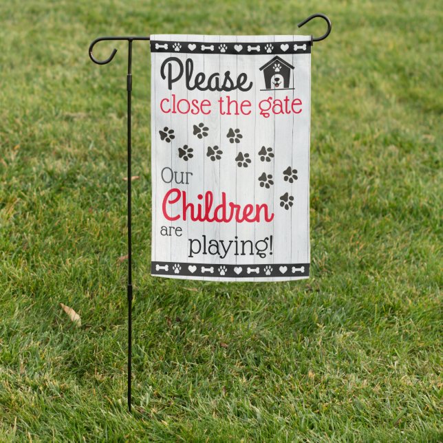 Close the Gate Dog Children Playing Garden Flag (In SItu)