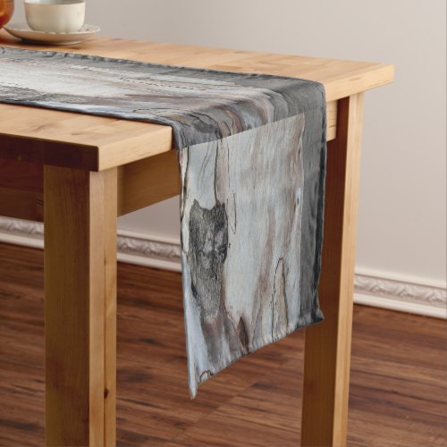 Close Up Abstract Of Blue Grey and Brown Bark Short Table Runner