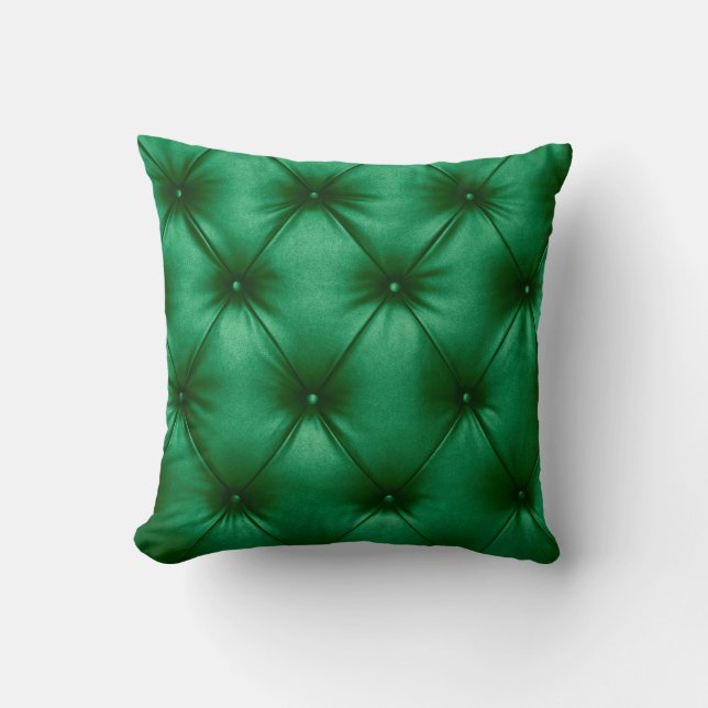Close up background texture of dark green capitone throw pillow (Front)