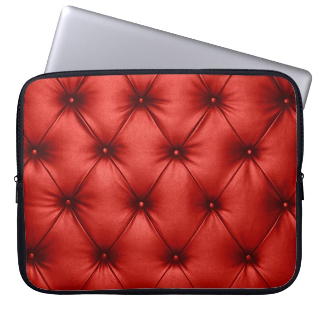 Close up background texture of scarlet red capiton laptop sleeve (Front)