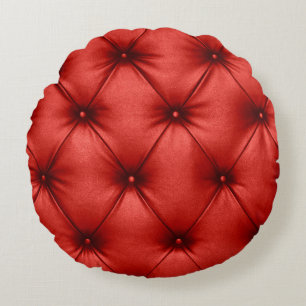 Close up background texture of scarlet red capiton round pillow