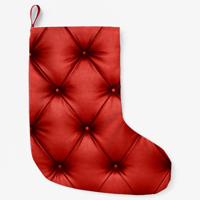 Close up background texture of scarlet red capiton small christmas stocking (Front)