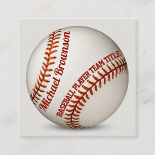 Close Up Baseball Red Stitching Curved Lettering Square Business Card