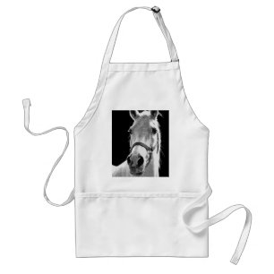 Close-up Black White Horse in Night Adult Apron