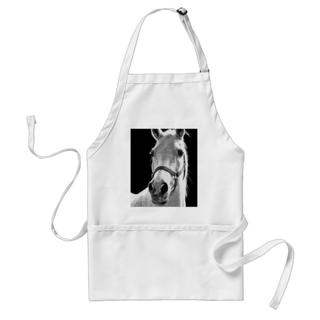 Close-up Black White Horse in Night Adult Apron (Front)