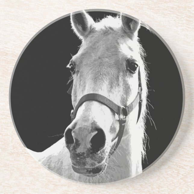 Close-up Black White Horse in Night Drink Coaster (Front)