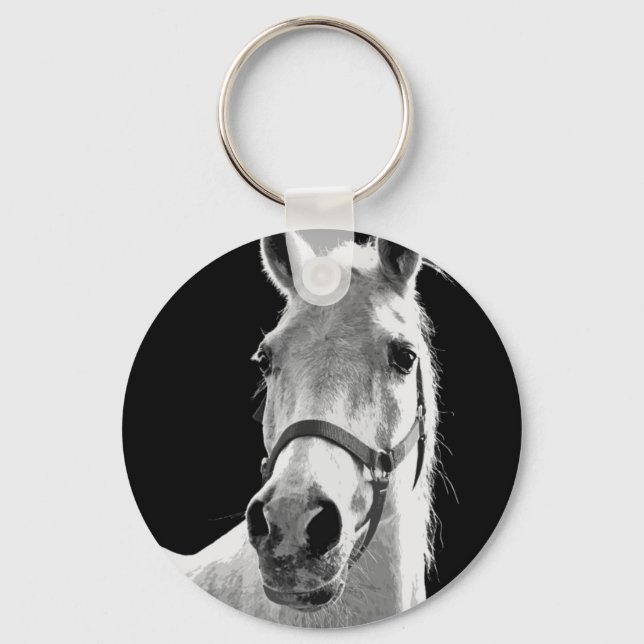 Close-up Black White Horse in Night Keychain (Front)