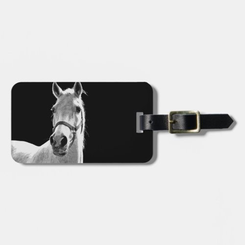 Close_up Black White Horse in Night Luggage Tag