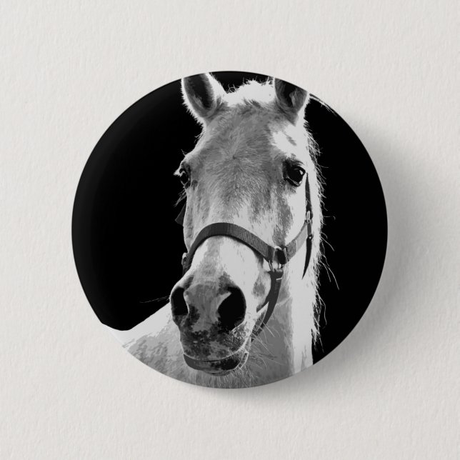 Close-up Black White Horse in Night Pinback Button (Front)