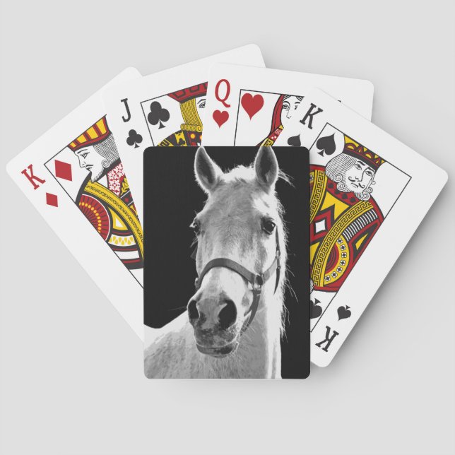 Close-up Black White Horse in Night Poker Cards (Back)
