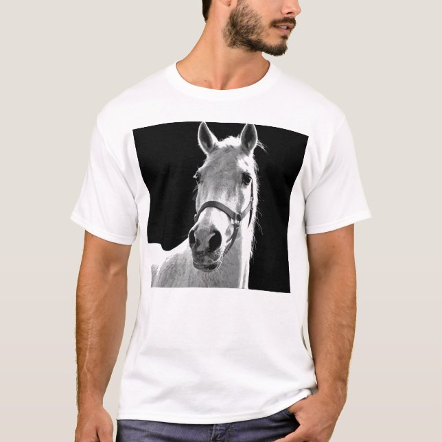 Close-up Black White Horse in Night T-Shirt (Front)