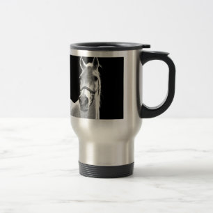 Close-up Black White Horse in Night Travel Mug