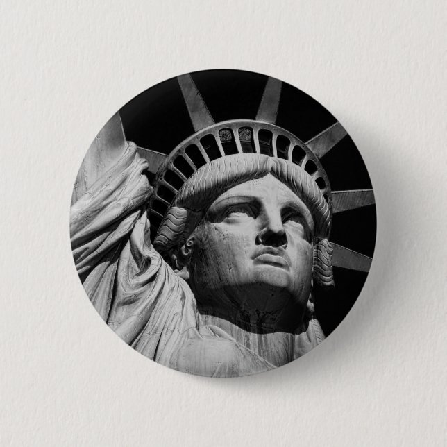 Close-up Black White Statue of Liberty New York Button (Front)