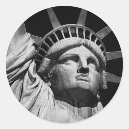 Close_up Black White Statue of Liberty New York Classic Round Sticker