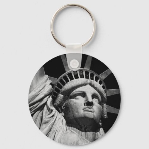 Close_up Black White Statue of Liberty New York Keychain