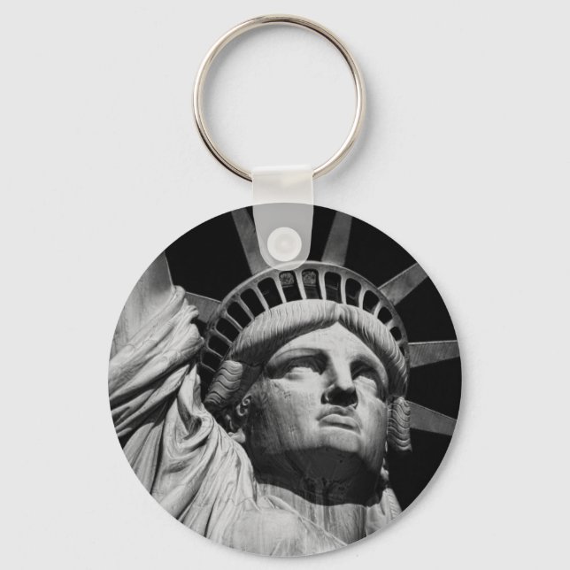 Close-up Black White Statue of Liberty New York Keychain (Front)