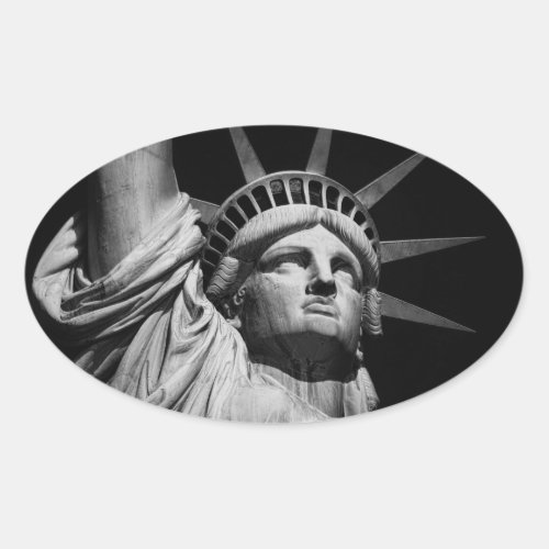 Close_up Black White Statue of Liberty New York Oval Sticker