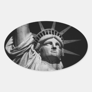 Close-up Black White Statue of Liberty New York Oval Sticker