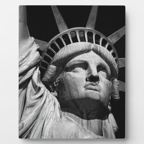 Close_up Black White Statue of Liberty New York Plaque