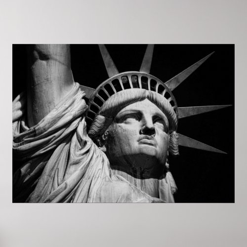 Close_up Black  White Statue of Liberty New York Poster