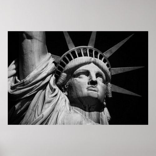 Close_up Black  White Statue of Liberty New York Poster