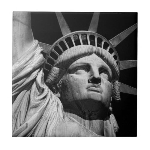 Close_up Black White Statue of Liberty New York Tile