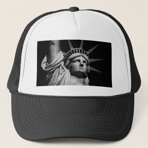 Close_up Black White Statue of Liberty New York Trucker Hat
