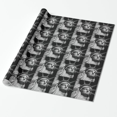 Close_up Black White Statue of Liberty New York Wrapping Paper