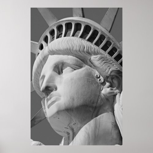 Close_up Black  White Statue of Liberty Poster