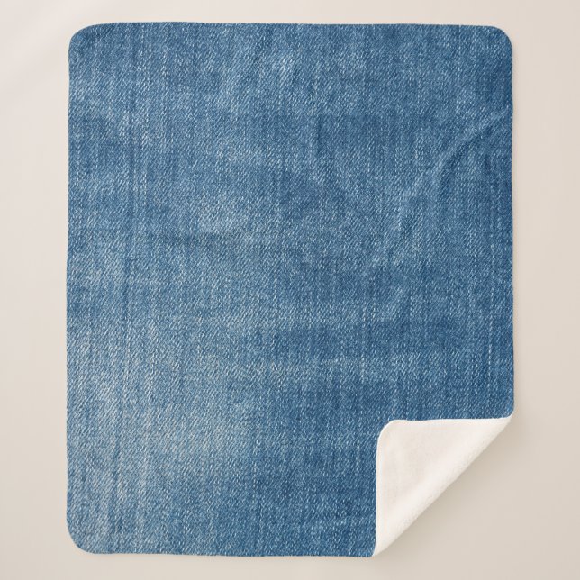 Close-up blue denim jeans texture sherpa blanket (Front)